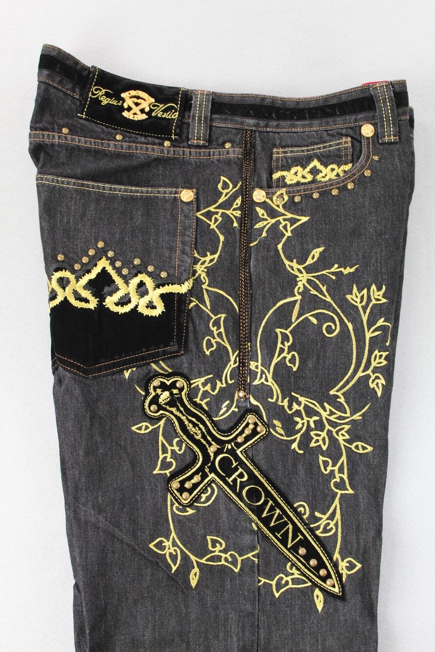 Crown Holder Regius Vestio Black Embroidered Baggy Jeans Mens 40